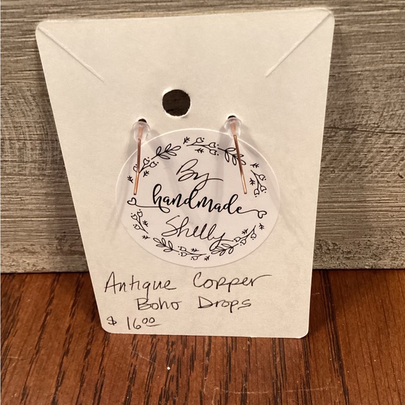 Textured Antique Copper Earrings - Picture 3 of 3